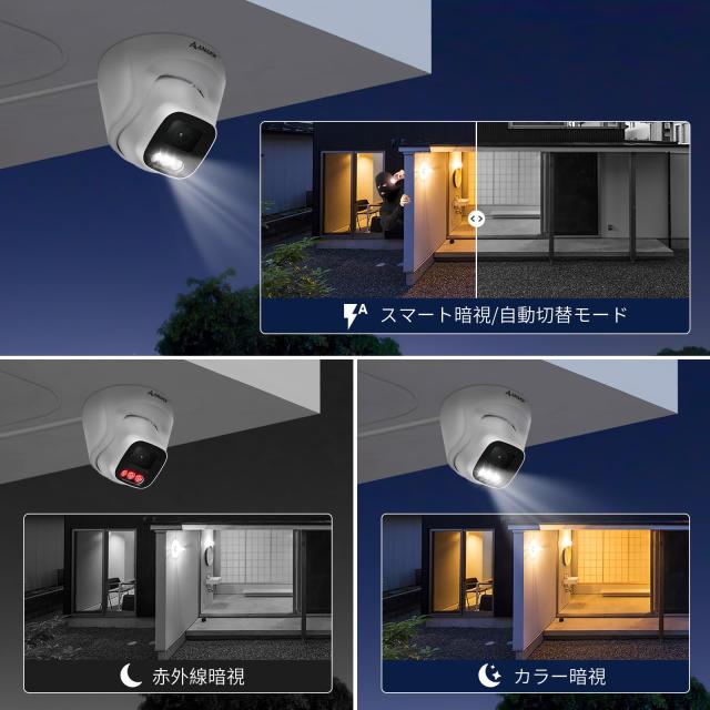 Anakk 防犯カメラ 屋外 800万画素対応 2台 130°広角撮影 IP67防水 wifi ドーム型 監視カメラ AI人感センサー 投光威嚇 室内防犯カメラ_3