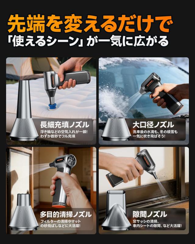 WOLFBOX エアダスター 電動 強力ブロワー 大出力 雪下ろし 最大風速88m/s以上 11万回転【2026最新・バッテリー交換可能】5000mAh大容量 1_3