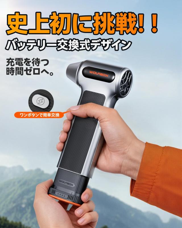 WOLFBOX エアダスター 電動 強力ブロワー 大出力 雪下ろし 最大風速88m/s以上 11万回転【2026最新・バッテリー交換可能】5000mAh大容量 1_7