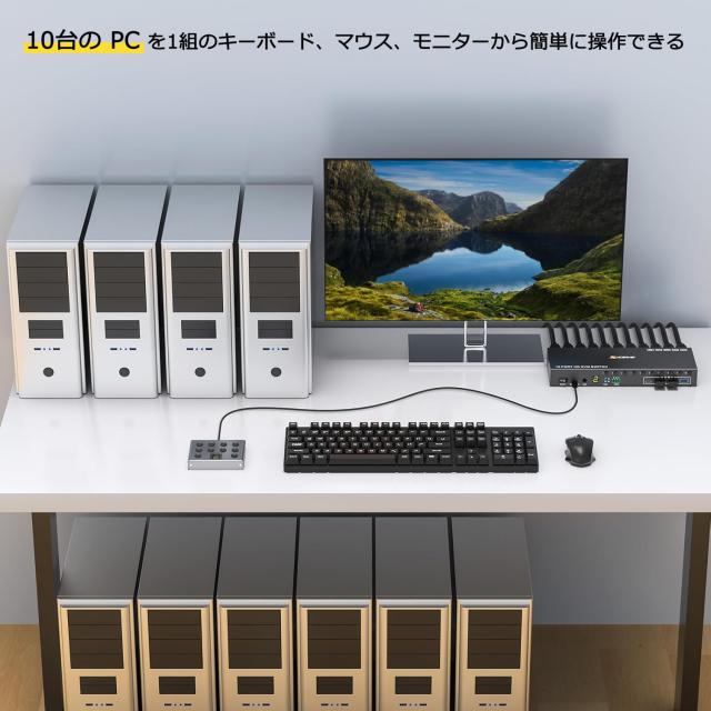 KCEVE HDMI KVM切替器 10入力1出力 4K@60Hz EDID機能 キーボード