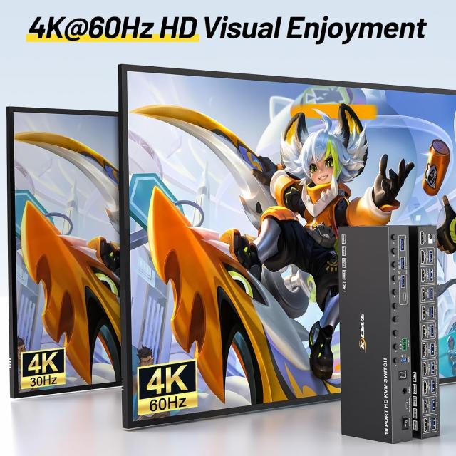 KCEVE HDMI KVM切替器 10入力1出力 4K@60Hz EDID機能 キーボード