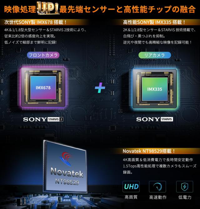 PORMIDOAUTO【業界最高峰 4K+2K 超高精細画質】ドライブレコーダー 前後カメラ【830万画素IMX678 ＆ 370万画素IMX335センサー搭載の小型ド_3