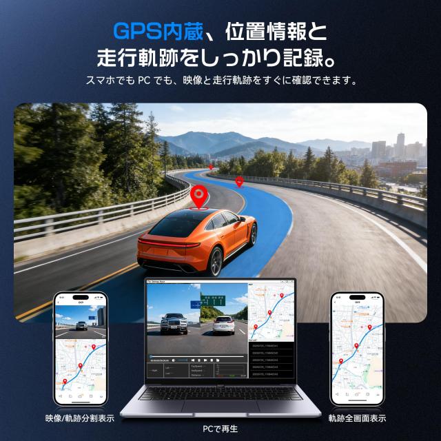 OKYES【2026！前後4Kカメラ＋高速wifi6】ドライブレコーダー ドラレコ 前後カメラ 4K GPS搭載 リアカメラ360°回転 HDR/WDR 超暗視機能 7