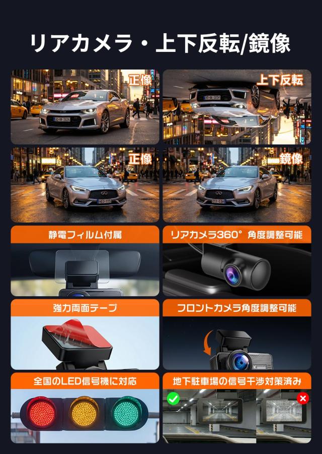 OKYES【2026！前後4Kカメラ＋高速wifi6】ドライブレコーダー ドラレコ 前後カメラ 4K GPS搭載 リアカメラ360°回転 HDR/WDR 超暗視機能 7