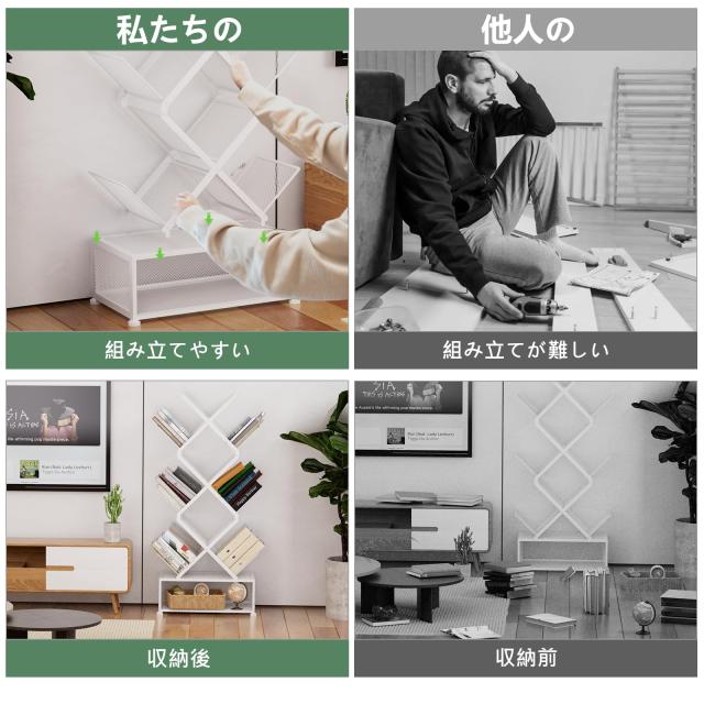 Gintan(ギンタン) 9段コーナー本棚 収納付き 寝室棚 折りたたみ回転本棚 取り付け不要 棚ツリー？架 リビングルーム 書斎 ホームオフィス_2