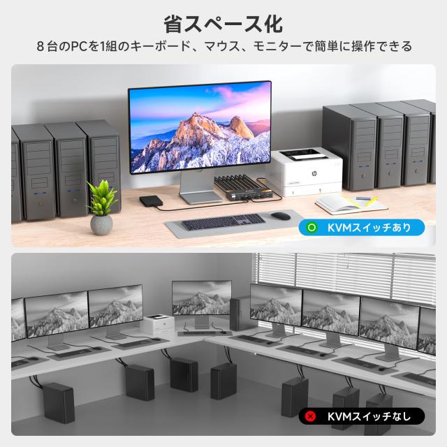 KCEVE 8入力1出力 KVMスイッチ、4K@60Hz USB3.0対応、ホットキー＆リモコン操作、キーボード マウス モニターを8PCで共有、ドライバー不要_3
