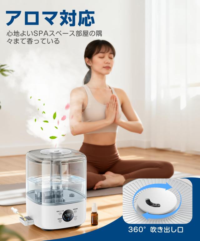 加湿器 ハイブリッド式 【自動恒湿？360°回転吹出口】5L大容量 上