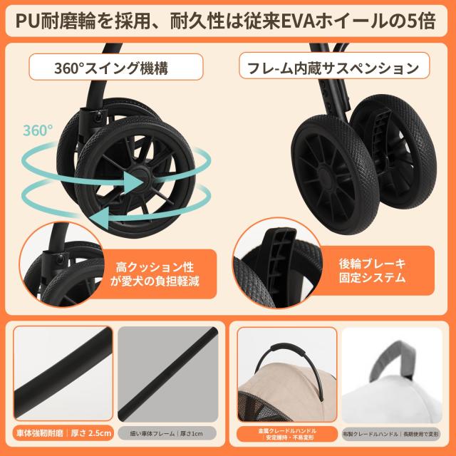 【55cmゆりかご ？ 超軽量4.5KG】MILA＆LOUIS ペットカート おしゃれ犬 カート ペットカート 多頭の小型犬＆猫 中型犬一匹用 4輪耐摩耗 犬_3