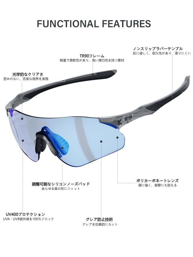 KAPVOE スポーツサングラス メンズ レディース 調光レンズ 軽量TR90フレーム UV400紫外線カット サイクリング ランニング マラソン MTB_1