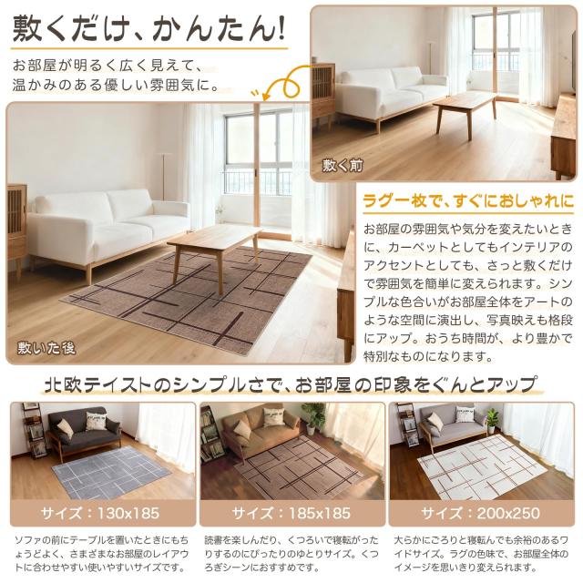 カーペット ラグ ラグマット 洗える Homiin 185x185cm 約2畳 絨毯 北欧 おしゃれ 耐磨耗性 防ダニ 滑り止め ホットカーペット対応 防音_2