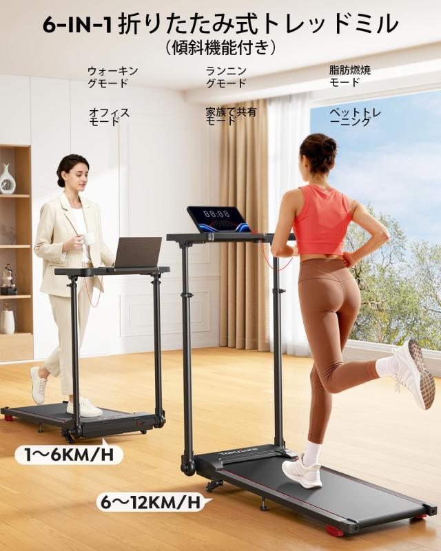 ルームランナー 0%-5%-10%マニュアル傾斜 伸縮式ライザー 時速1~12km