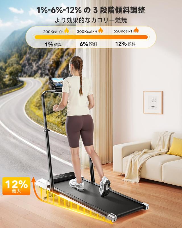 TOPUTURE ルームランナー 時速1~12km 傾斜7%電動 ランニングマシン APP