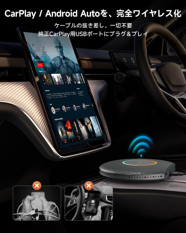 CarPlayワイヤレスAI Box／Android Autoワイヤレス対応 カープレイAIボックス、 4GB+64GB 、4G LTE SIM対応 YouTube・Netflix・Spotify視_4
