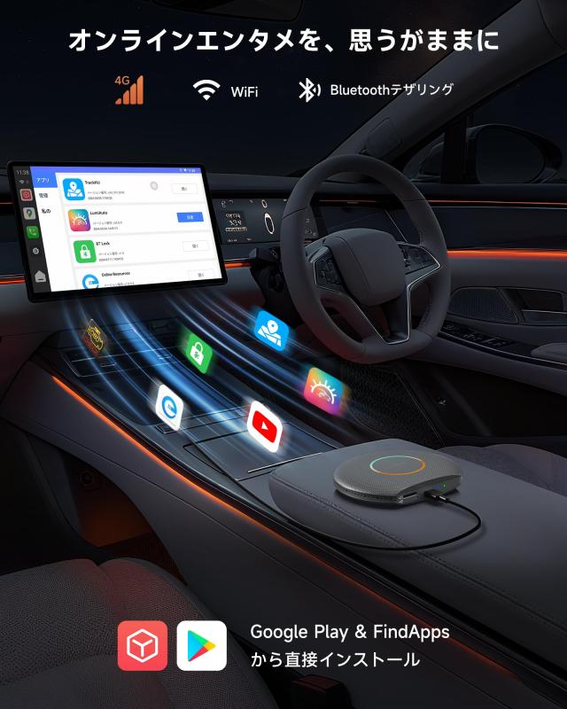 CarPlayワイヤレスAI Box／Android Autoワイヤレス対応 カープレイAIボックス、 4GB+64GB 、4G LTE SIM対応 YouTube・Netflix・Spotify視_5