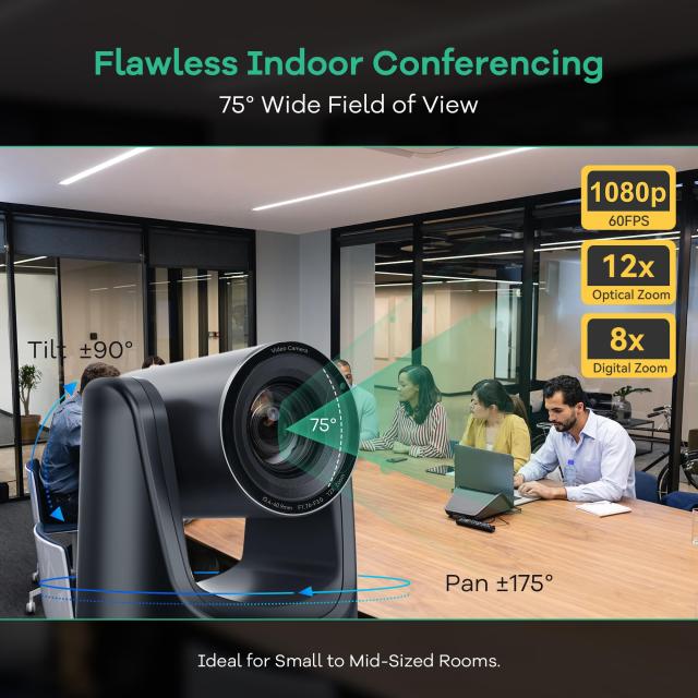 TONGVEO PTZウェブ会議カメラ AIオートトラッキング 12倍光学ズーム 1080P/60fps HDMI/USB3.0対応 会議室向けウェブカメラ (Zoom、YouTub_5