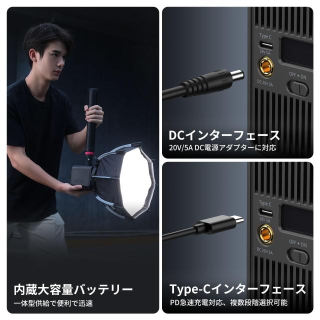 Ulanzi 100W COB撮影用ライト LEDビデオライト 2700K-6500K 無段階調光 超高輝度 デュアル色温度常定光ライト 撮影補助光 33300Lux @0.5m