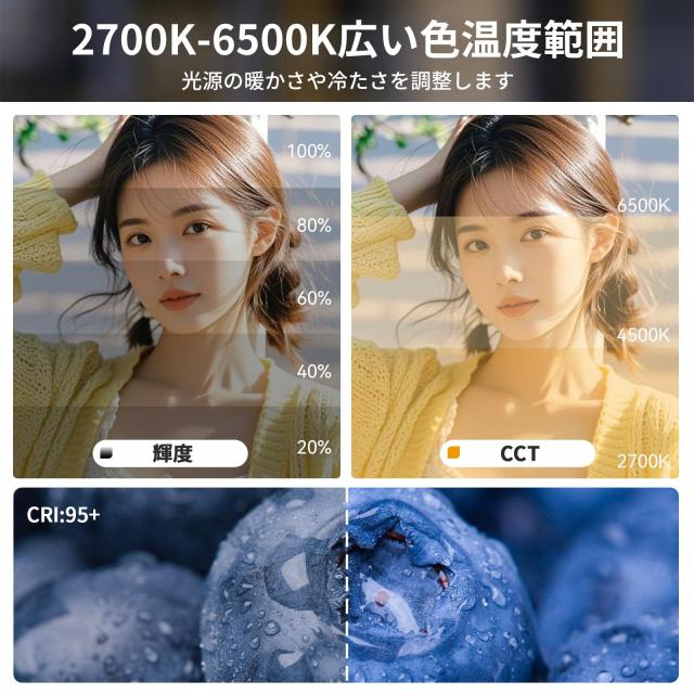 Ulanzi 100W RGB撮影用ライト LEDビデオライト RGBライト 2700K-6500K 無段階調光 超高輝度 常定光ライト 撮影補助光 30025Lux @0.5m 20