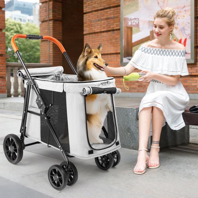 Joyfultails 愛玩動物手押し車 大型犬 中型犬 多頭用 ドッグカート ワンタッチ 折りたたみ式 耐荷重30KG 大位相空間 わんわん手押し車 低床型 乗り