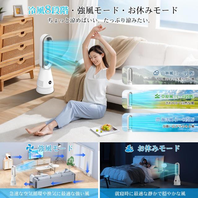 セラミックヒーター【2025革新冷暖兼用・1台6役・羽根なし扇風機・ECO恒温モード】電気ファンヒーター 3段階温風＆10段階冷風 上下左右首_3