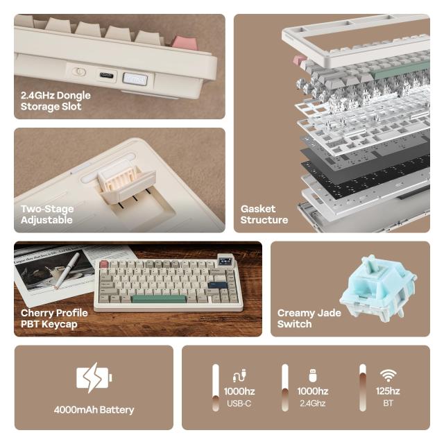 EPOMAKER RT82 ワイヤレスゲーミングキーボード 液晶付き VIAカスタム 75% テンキーレス 無線 2.4GHz/USB-C/BT5.0 メカニカルキーボード_1