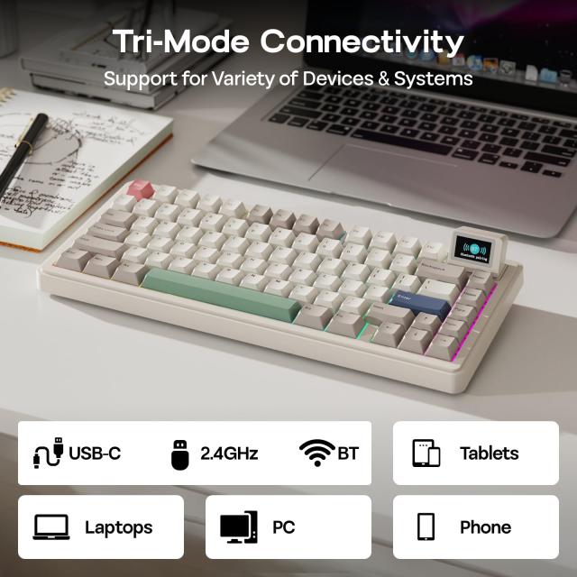 EPOMAKER RT82 ワイヤレスゲーミングキーボード 液晶付き VIAカスタム 75% テンキーレス 無線 2.4GHz/USB-C/BT5.0 メカニカルキーボード_3