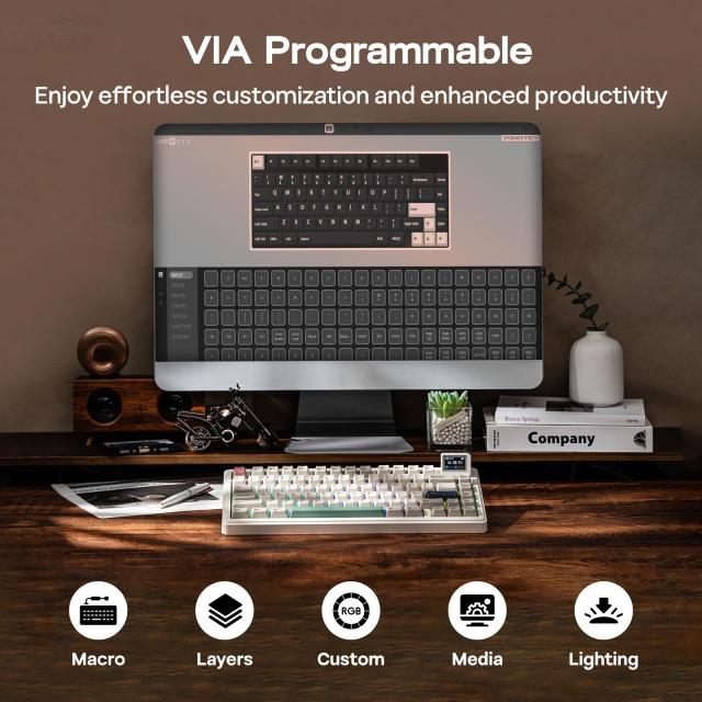 EPOMAKER RT82 ワイヤレスゲーミングキーボード 液晶付き VIAカスタム 75% テンキーレス 無線 2.4GHz/USB-C/BT5.0 メカニカルキーボード_6