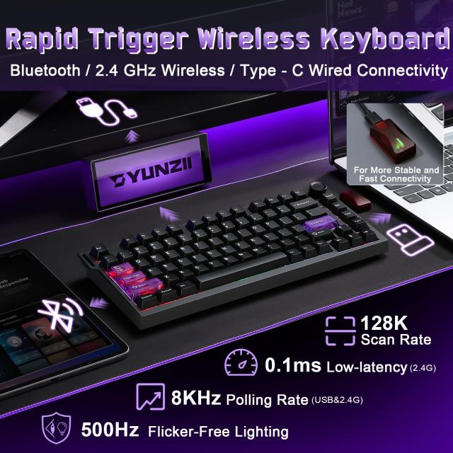 YUNZII RT75 PRO ワイヤレスゲーミングキーボード ラピッドトリガー