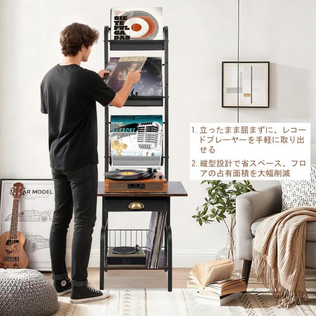 カンビート レコードラック レコード棚 レコード収納ラック 5段 レコードプレーヤースタンド 大容量 おしゃれ 炭素鋼 パーティクルボード_4