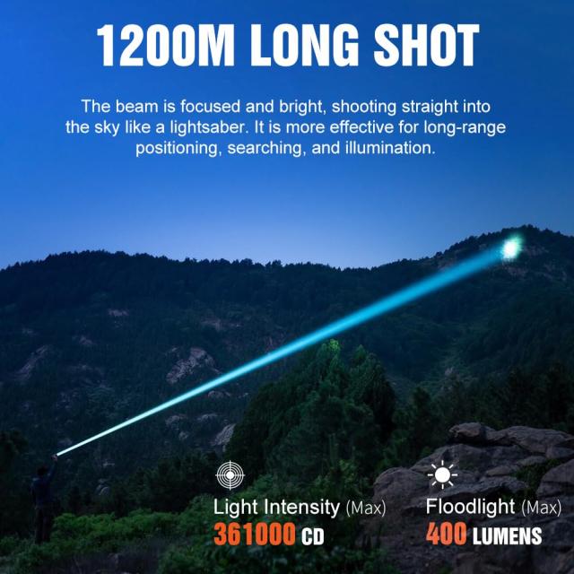 Vastlite Versa Bow ズーム LEP 懐中電灯 400LM、照射範囲 3937 フィート、3 モード LEP 懐中電灯、フラッドライトとスポットライト機能