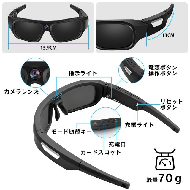 4Kアクションカメラ 小型ウェアラブルカメラ 140°広角 小型Vlogビデオカメラ IP66防水 256GB対応 サングラス 録画 撮影 両手を自由に使_7