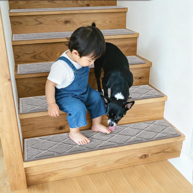 BOBO 洗える吸着階段マット タフティングマット 滑り止め 階段保護マット 厚さ12.5mm カーペット すべり止め 防滑 保温 防音 洗濯機丸洗_6