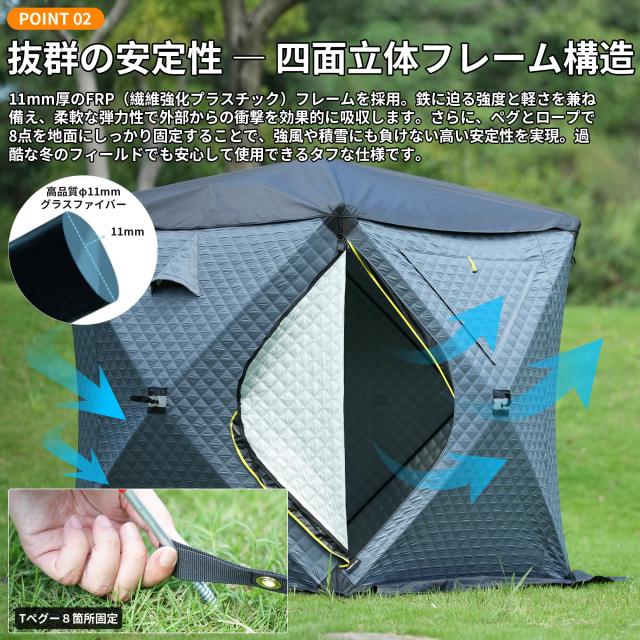 「Shelta Pod」「2.0アップグレード」 サウナテント IceHunter アイスフィッシングテント 【アルミ生地加工】ルーフフライ付き 着脱式窓_2