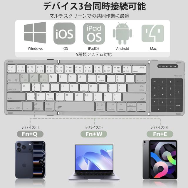 Nillkin キーボード Bluetooth 折りたたみ式 ワイヤレス iPad用 無線 【タッチパッド＆テンキー2 in 1】 三台同時接続 iOS/Android/Mac/_3