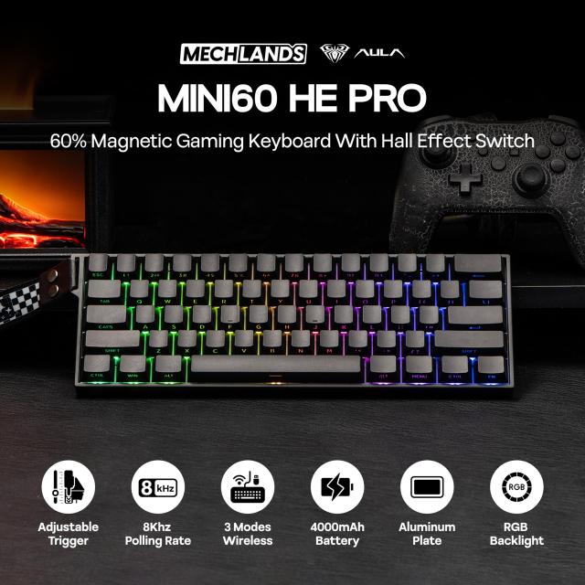 MechLands Aula Mini60 HE PRO ワイヤレスホール効果キーボード 4000mAhバッテリー 高速トリガー搭載 磁気式ゲーミングキーボード 調整可_1