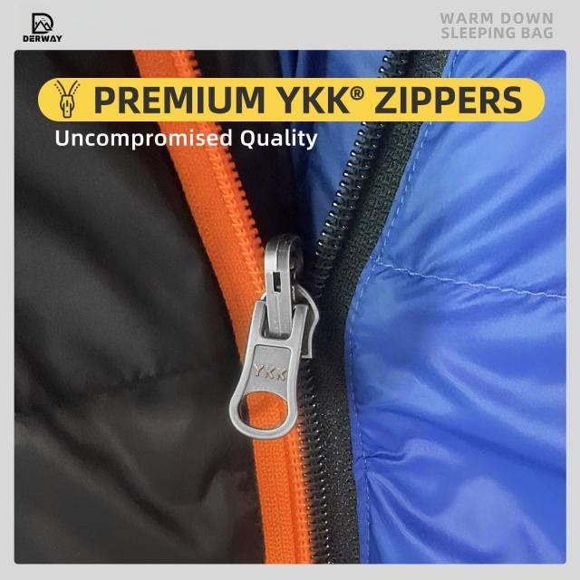 DERWAY ダウン寝袋 冬用 枕付き (220*85cm) 超軽量 ワイドバージョン 680FPフィルパワー -15℃〜8℃ コンパクト寝袋 YKK連結ジッパー付き