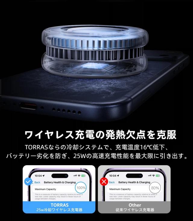 TORRAS Ostand PolarCircle【Qi2.2 25W急速・瞬間冷却】MagSafe充電器 ペルチェ素子 静音ファン スマホ冷却 ワイヤレス充電 折りたたみ式_3