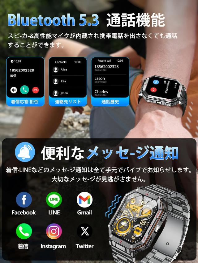 スマートウォッチ【2025最新進化 ChatGPT搭載 AI文字盤 内蔵GPS】高輝度懐中電灯 2.01インチ大画面 Bluetooth5.3通話 LINE/メッセージ通