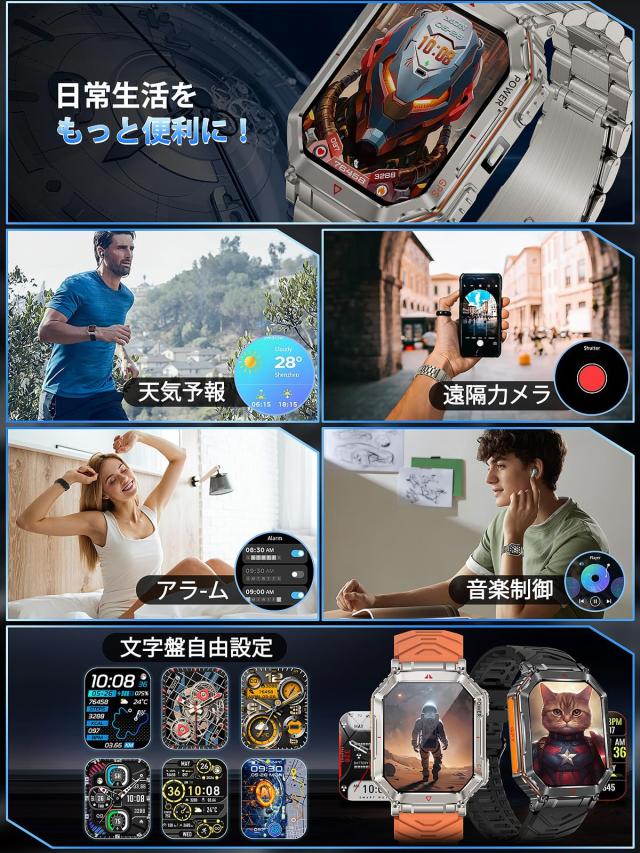 スマートウォッチ【2025最新進化 ChatGPT搭載 AI文字盤 内蔵GPS】高輝度懐中電灯 2.01インチ大画面 Bluetooth5.3通話 LINE/メッセージ通