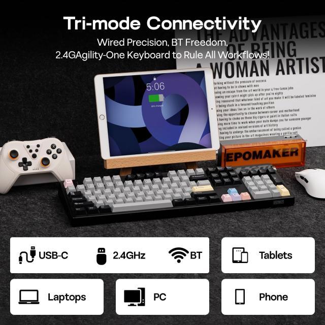 EPOMAKER TH108 PRO フルサイズメカニカルキーボード 画面 ノブ付き ワイヤレスゲーミングキーボード クリーミーガスケット 10000mAh内蔵_4