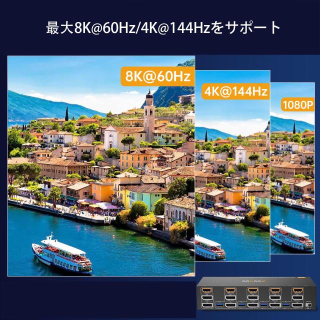 8K KVM切替器 4PC 3モニター、ミラー/拡張モード HDMI + DPポート (8K@30Hz/4k@144Hz) USB3.0ポート KVM Switch PC4台とディスプレイ3台_4