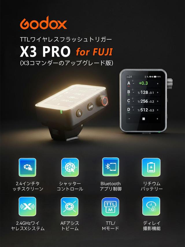 Godox X3PROF X3Pro F Fuji対応 2.4インチLCDタッチスクリーン TTLワイヤレスフラシュトリガー 送信機 トランスミッター コマンダー Blue