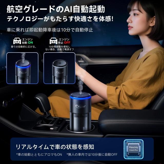 2026年新登場・160mL 大容量】Haucey ホワイトムスク 車 芳香剤 超音波 