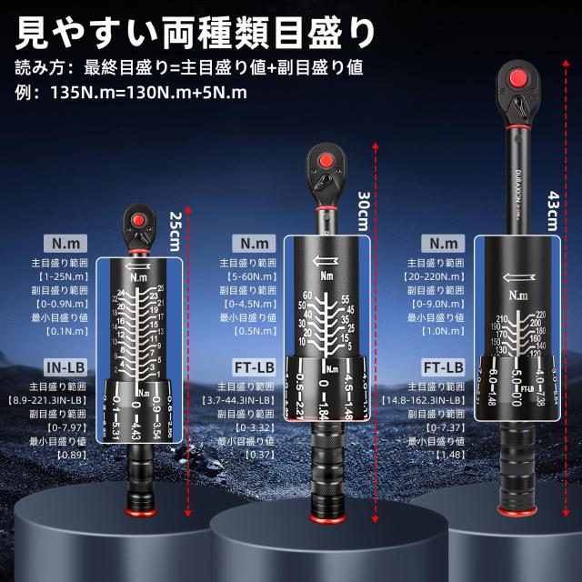 DURAXIONトルクレンチ セットプレセット型 9点組 レッド 差込角 9.5mm 5-60N.m 12.7mm 20-220N.m_4