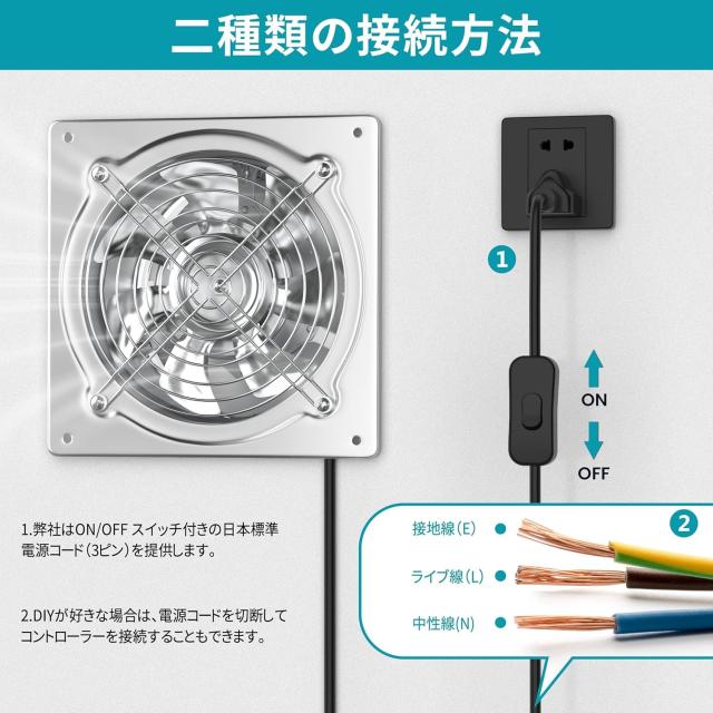 Okryain 換気扇 200mm ダクト用換気扇 風量980m？/h 中間取付形ダクト 
