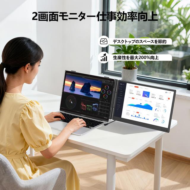 Laptomo デュアルモニター 14インチ モバイルモニター 持ち運 IPSパネル ポータブルデュアルディスプレイ FHD 1080P ノートパソコンモニ_1