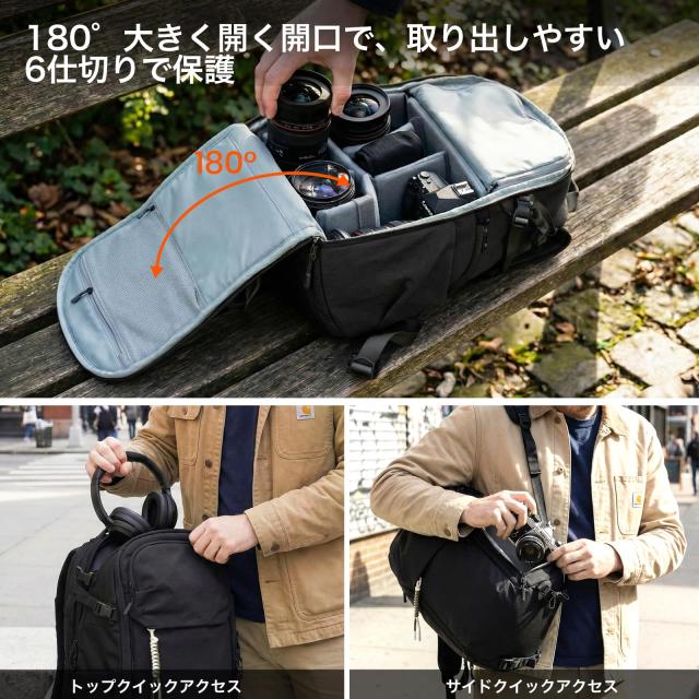 TARION] 軽量カメラバッグ リュック 大容量21L・3in1撮影/通勤/旅行用