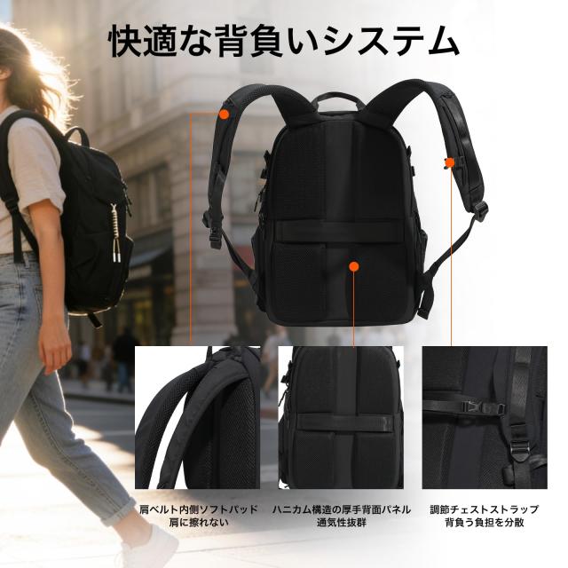 TARION] 軽量カメラバッグ リュック 大容量21L・3in1撮影/通勤/旅行用
