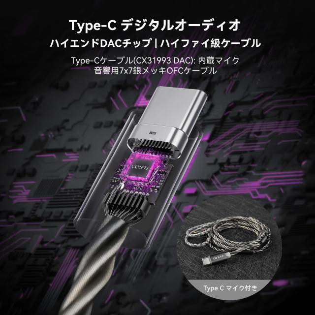 KBEAR TB PRO イヤモニ モニターイヤホン 有線 中華イヤホンPU+PEEK+ブルーダイヤモンドコート振動板 チップCX31993 0.06mm 49芯 銀メッ