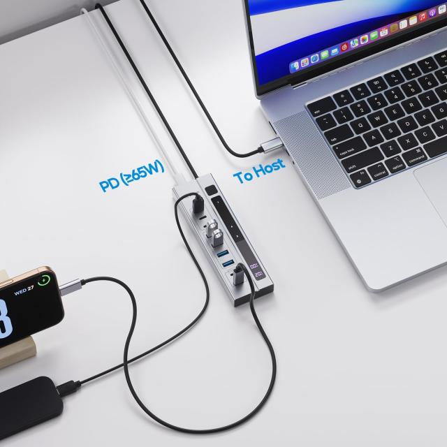 PULWTOP 9-in-1 USB 3.2 データハブ、電源アダプターは付属していません、3 x USBC 10Gbps、4 x USBA 5Gbps、2 x 24/45W Type-C PD充電ポ_5