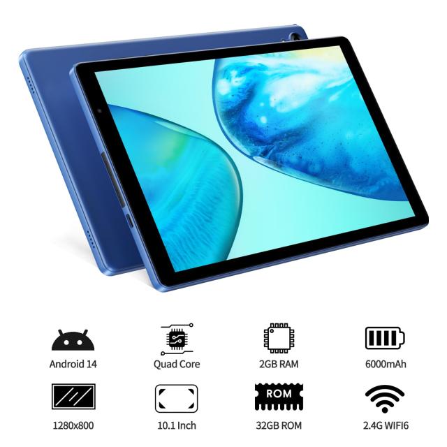 タブレット 10インチ Wi-Fiモデル 32GB ROM 1280*800 IPS ディスプレイ 6000mAh 2.4GHz Wi-Fi6 GMS認証 Android14 Bluetooth5.2 専用ケー_1